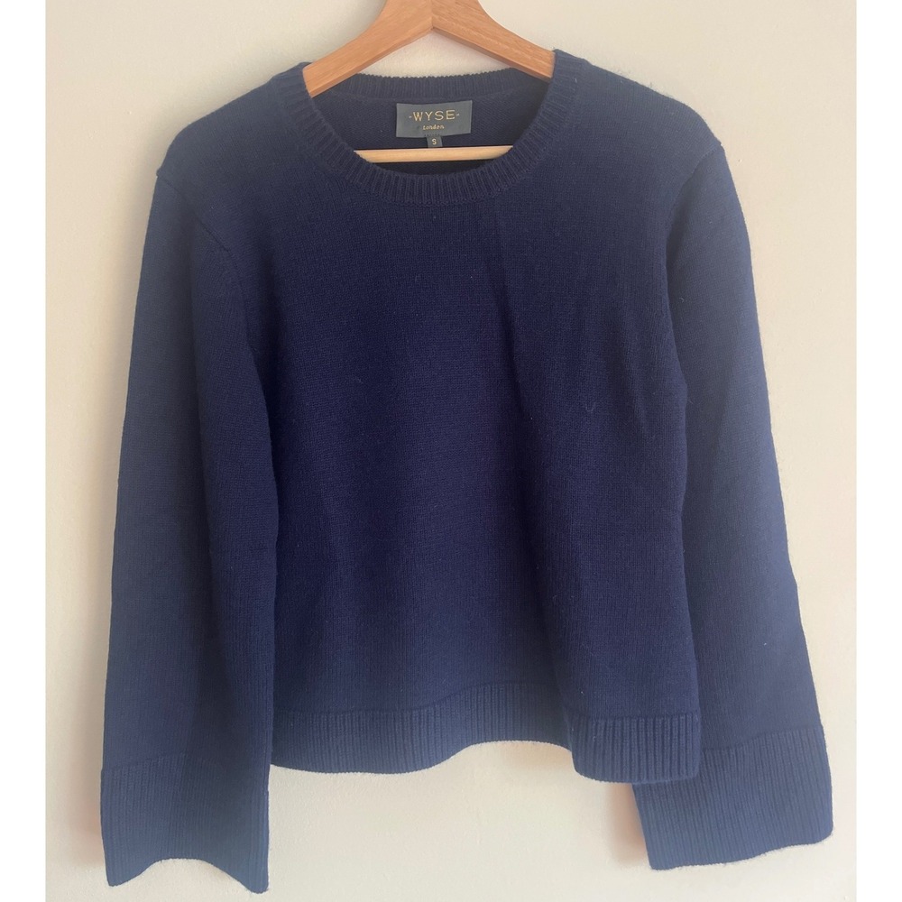 Wyse London Wool Cashmere Crew Neck Sweater Navy Blue Size Small
